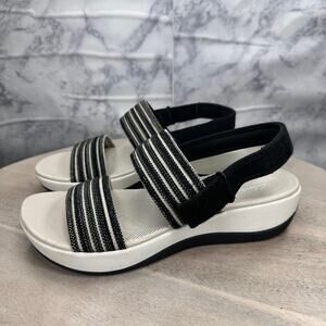 Clarks Women’s Arla Stroll Sandals Black Striped Slingback Size 8.5M Comfort